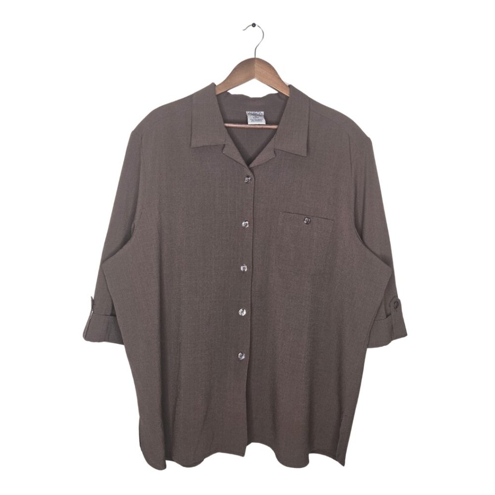 Allison Daley Brown Short Sleeve Button Down Blouse